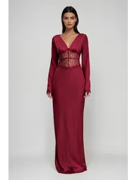 Bowie Long Sleeve Lace Plunge Maxi Dress