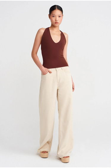 Dilvin Slim Fit Halterneck Cut-Out Blouse