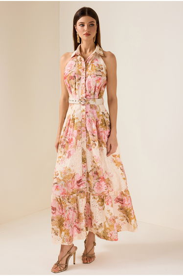 Euphémie Embroidered Floral Maxi Dress With Belt