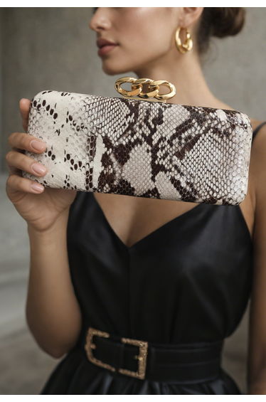 Edgy Snake Embossed Rectangular Clutch for Red Carpet Events & Social Gatherings