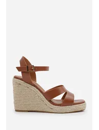 SANSA CUT OUT STRAP DETAIL WEDGE SHOES WITH BUCKLE CLOSURE IN TAN GRAIN PU - 2