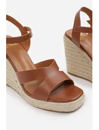 SANSA CUT OUT STRAP DETAIL WEDGE SHOES WITH BUCKLE CLOSURE IN TAN GRAIN PU - 4