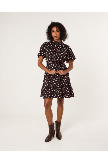 Polka Dot High Neck Flippy Dress