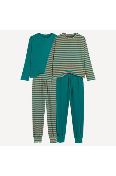 Pack of 2 Striped Fine Ribbed Cotton Pyjamas