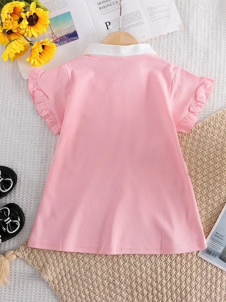 Girls Pink Ruffle Detail Polo Neck Dress - 3