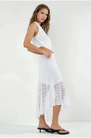 Asymmetrical Lace Midi Skirt