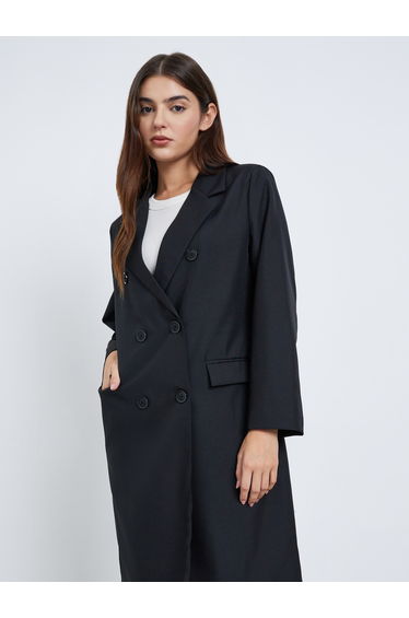 Black Knee-Length Double Breasted Coat