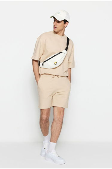 Limited Edition Beige Men's Regular Mid-Length/Regular Cut, Textured Shorts