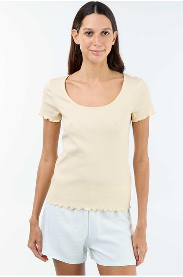 Solid Ribbed Knit Short-Sleeve T-Shirt BEIGE