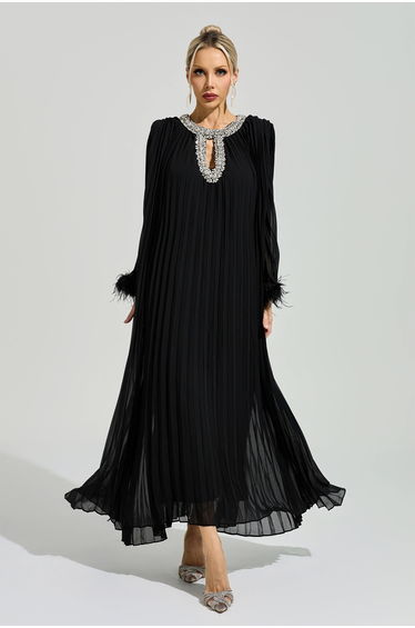 Jocasta Black Feather Maxi Dress