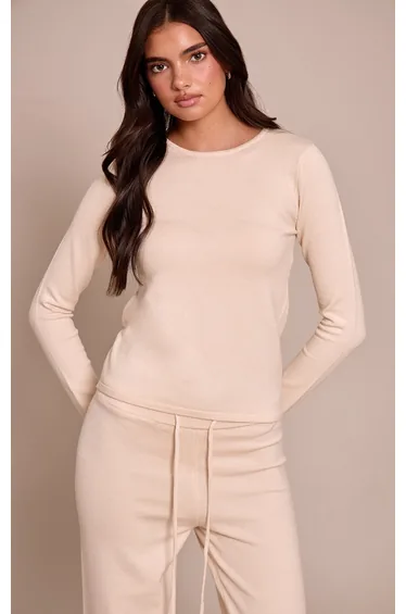 Cream Long Sleeve Fine Knit Top