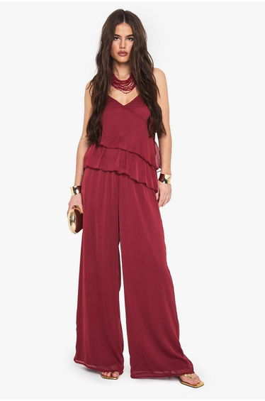 Chiffon Woven Trousers - burgundy