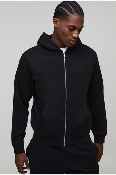 Basic Regular Fit Zip Through Hoodie - black