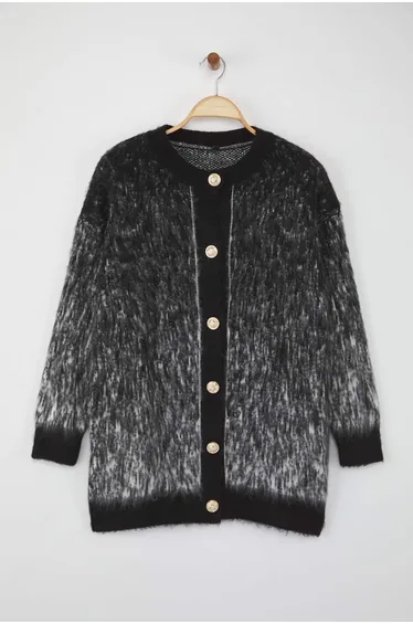 Black Feathered/Raised Knit Cardigan