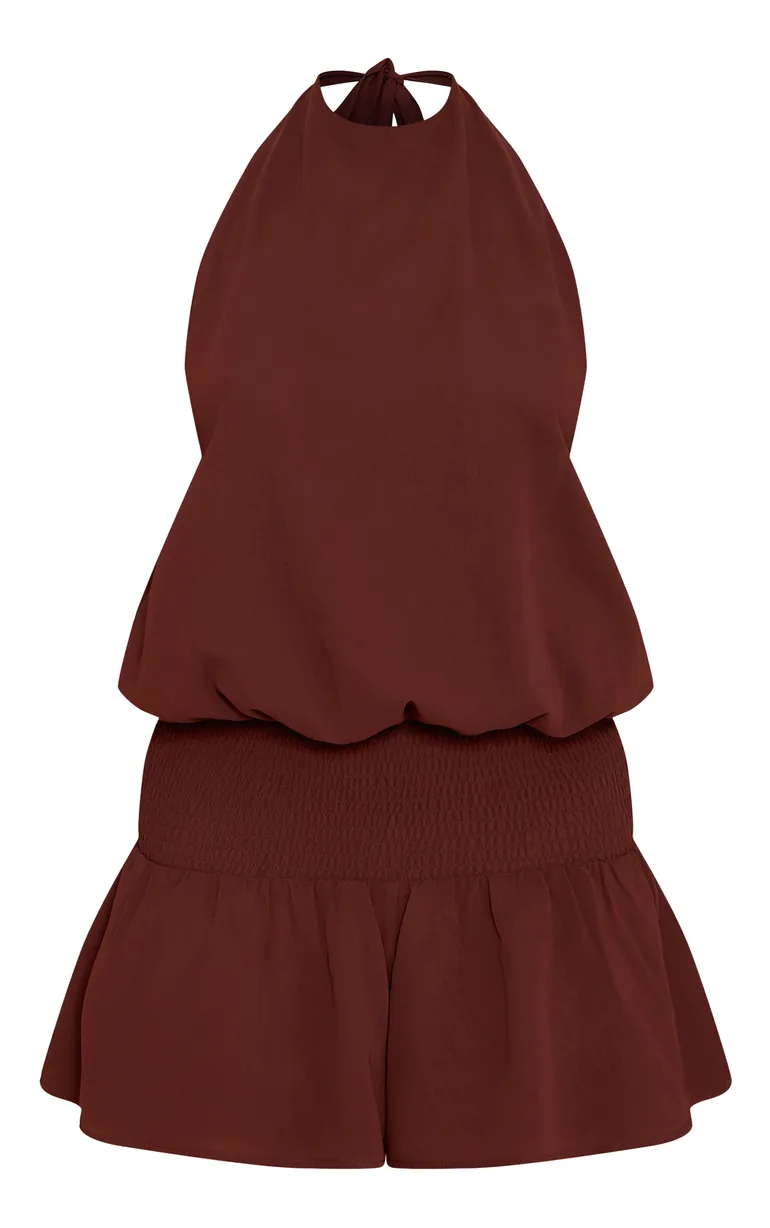 Chocolate Chiffon Halterneck Playsuit - 4