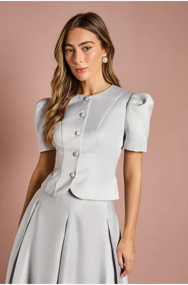 Short Sleeve Button Through Fitted Jacket