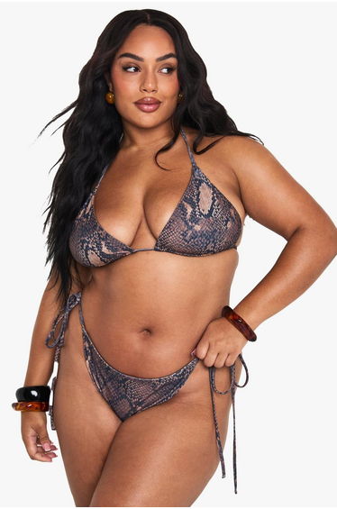 Plus Snake Print Tie Side Triangle Bikini Bottoms - snake
