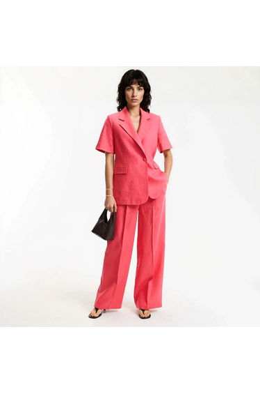 Linen Long Straight Short Sleeve Blazer