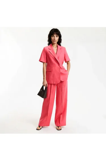 Linen Long Straight Short Sleeve Blazer