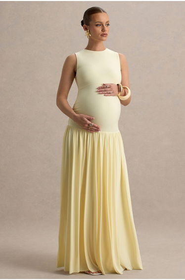 Outline | Lemon High-Neck Maternity Maxi Dress With Draped Skirt
