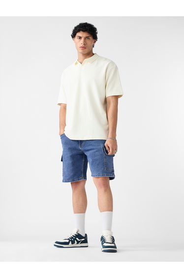 Men Blue Denim Cargo Shorts
