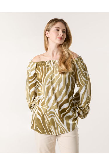 Zebra Satin Ruched Bardot Top