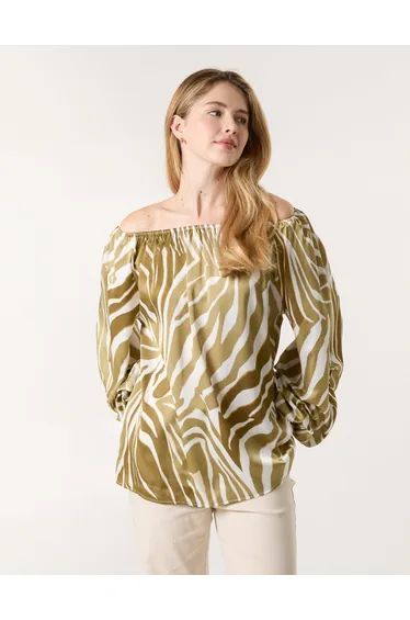 Zebra Satin Ruched Bardot Top