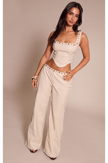Petite Stone Stud Detail Wide Leg Trouser