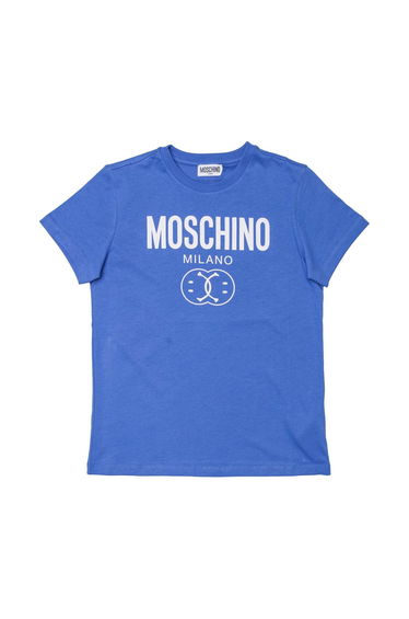 Boy's Moschino Double Smiley Logo T-Shirt in Blue