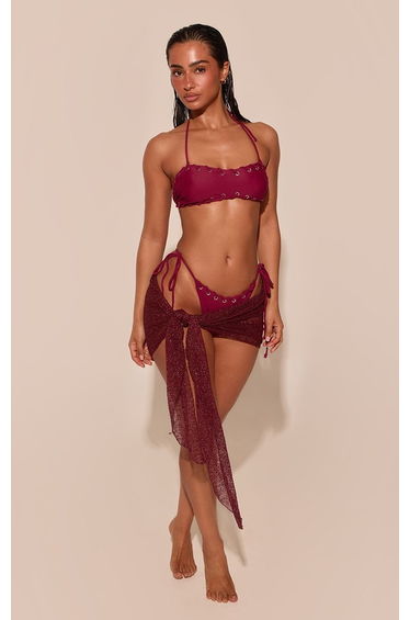 Red Sheer Glitter Mini Beach Sarong