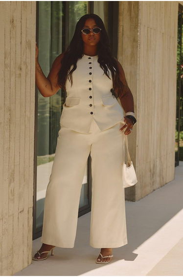 Plus Extreme Pleated Wide Leg Tailored Trouser - cream