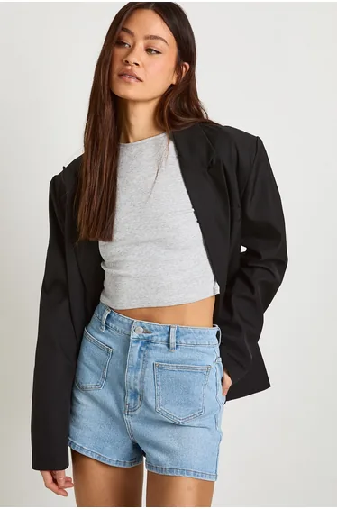 Tall Front Pocket Detail Mini Short - bleached blue