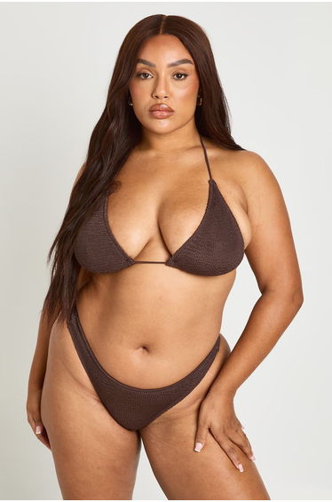 Premium One Size Fits All Crinkle Triangle Bikini Top - chocolate