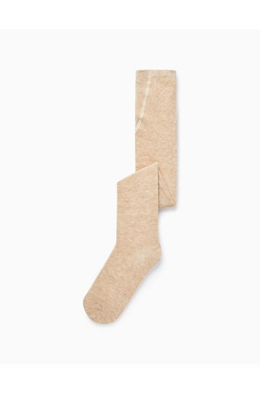 Stretch Cotton Tights for Girls, Beige