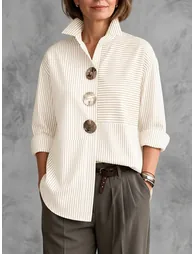 Striped Split-Joint Contrast Color Buttoned Loose Long Sleeves Lapel Blouses&shirts Tops