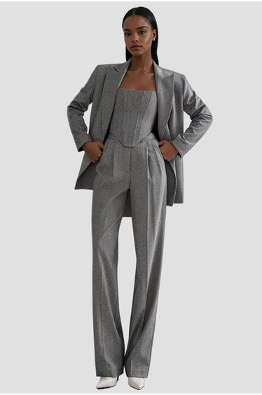 Anang Lapel Strapless Three Piece Pants Set In Grey