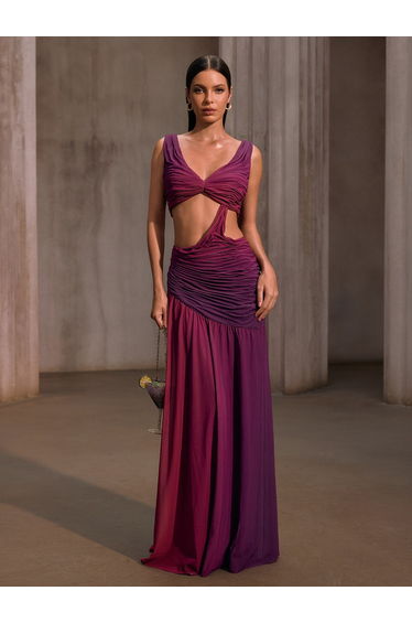 Vavixyn V Neck Cutout Ruched Maxi Dress