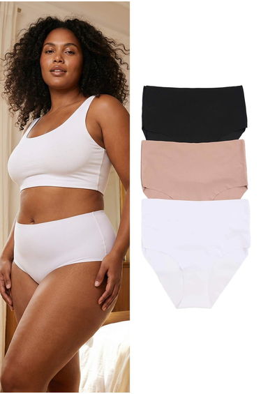 Black-Multicolor 3-Piece Micro Stitch-Free /Non-Marking L Laser Cut Hipster Knitted Panties