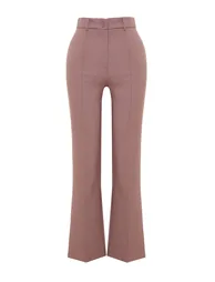 Pale Pink Straight/Straight Fit High Waist Ribbed Stitched Woven Trousers - 6