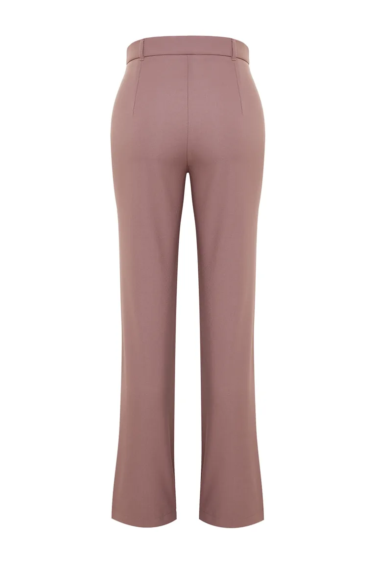 Pale Pink Straight/Straight Fit High Waist Ribbed Stitched Woven Trousers - 7