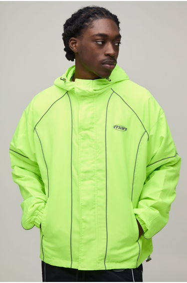 Regular Fit Piping Hooded Cagoule - neon