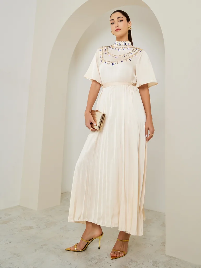 long sleeve linen dresses Long Sleeve Maxi Linen Dress with Belt main image 1