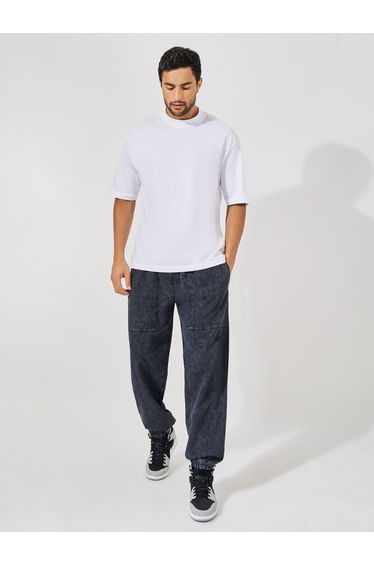 Acid Wash Relaxed Fit Joggers with Elasticated Cuff