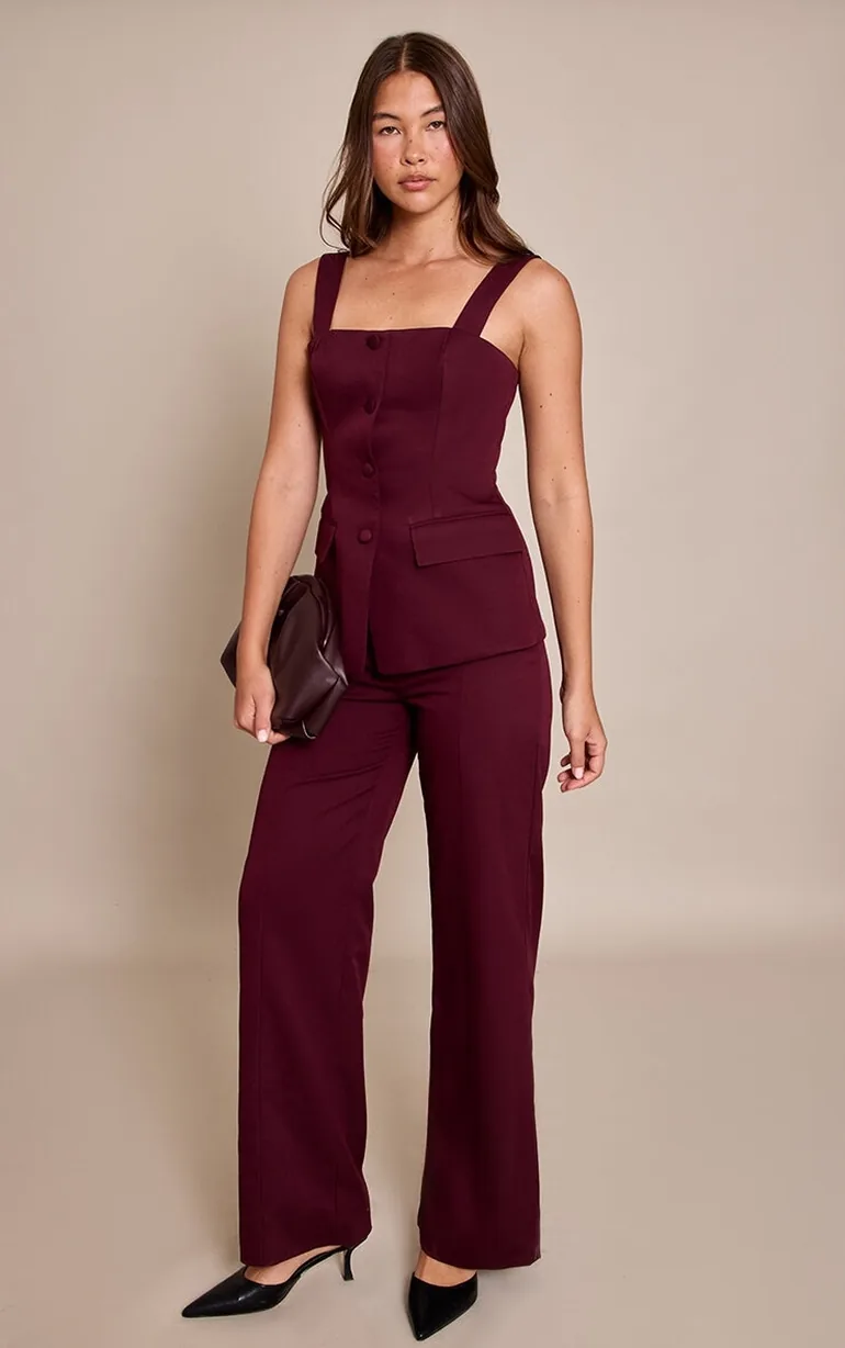 Dark Plum Button Detail Corset Waistcoat