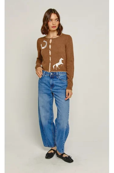 Brown Knitted Lucky Horse Cardigan