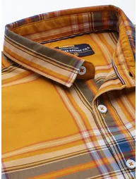 Men Mustard Regular Fit Checkered Shirt - 2