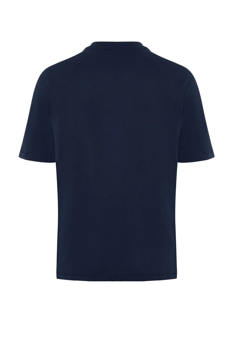 Navy Blue Basic Slim V-Neck Short Sleeved T-Shirt. 100% Cotton. - 6