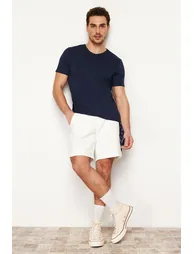 Navy Blue Basic Slim V-Neck Short Sleeved T-Shirt. 100% Cotton.