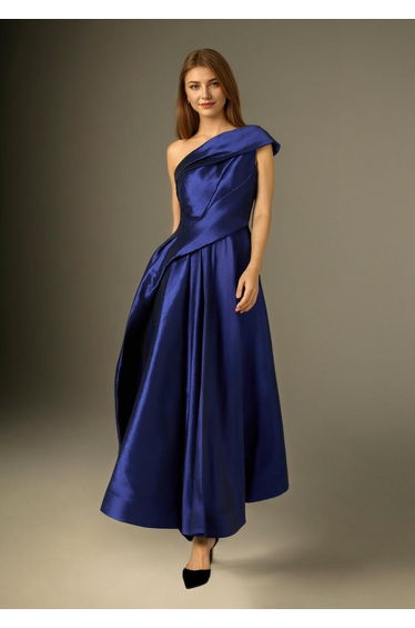 Indigo Elegance Navy A-Line Dress with One Shoulder
