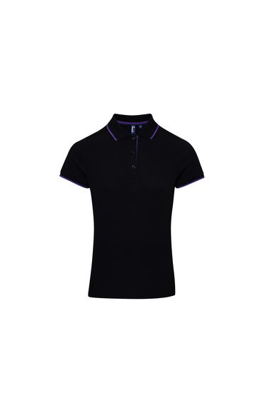 Premier Womens/Ladies Contrast Coolchecker Polo Shirt - Black/Purple